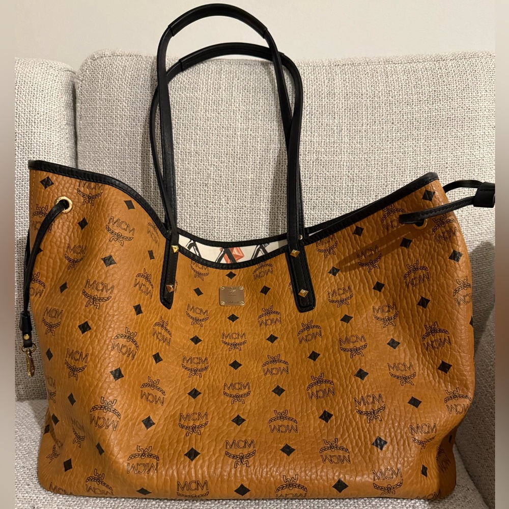MCM Tan and Black Logo Tote